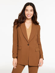 MOONLIGHT BLUE|SIERRA BROWN POLISHED CREPE SINGLE BUTTON BLAZER | Talbots near me