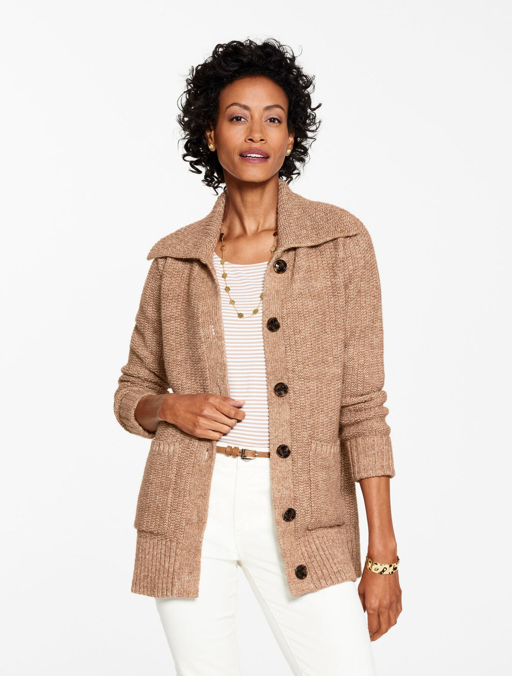 ACORN BROWN MULTI TEXTURED STITCH CARDIGAN | Talbots sale