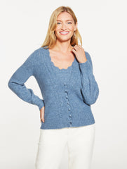 GREY SKY HEATHER|MOONLIGHT BLUE|PINK LAVENDER POINTELLE V-NECK CARDIGAN | Talbots online