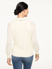 BLACK|BLUEBELL HEATHER|IVORY|PRETTY PLUM RUFFLE NECK HENLEY PULLOVER | Talbots US