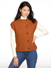 ACORN BROWN|IVORY CABLE KNIT SWEATER VEST | Talbots for sale
