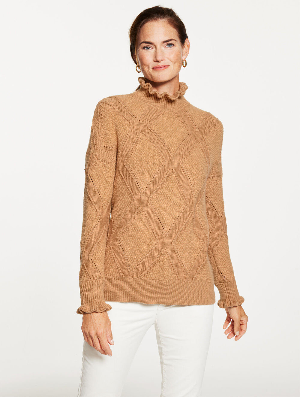 IVORY|TOASTED COCONUT RUFFLE MOCKNECK SWEATER - ARGYLE | Talbots US