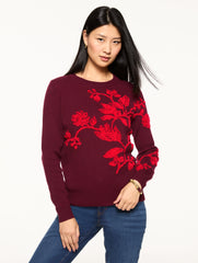 BURGUNDY MULTI CREWNECK PULLOVER - PLACED FLORAL | Talbots near me