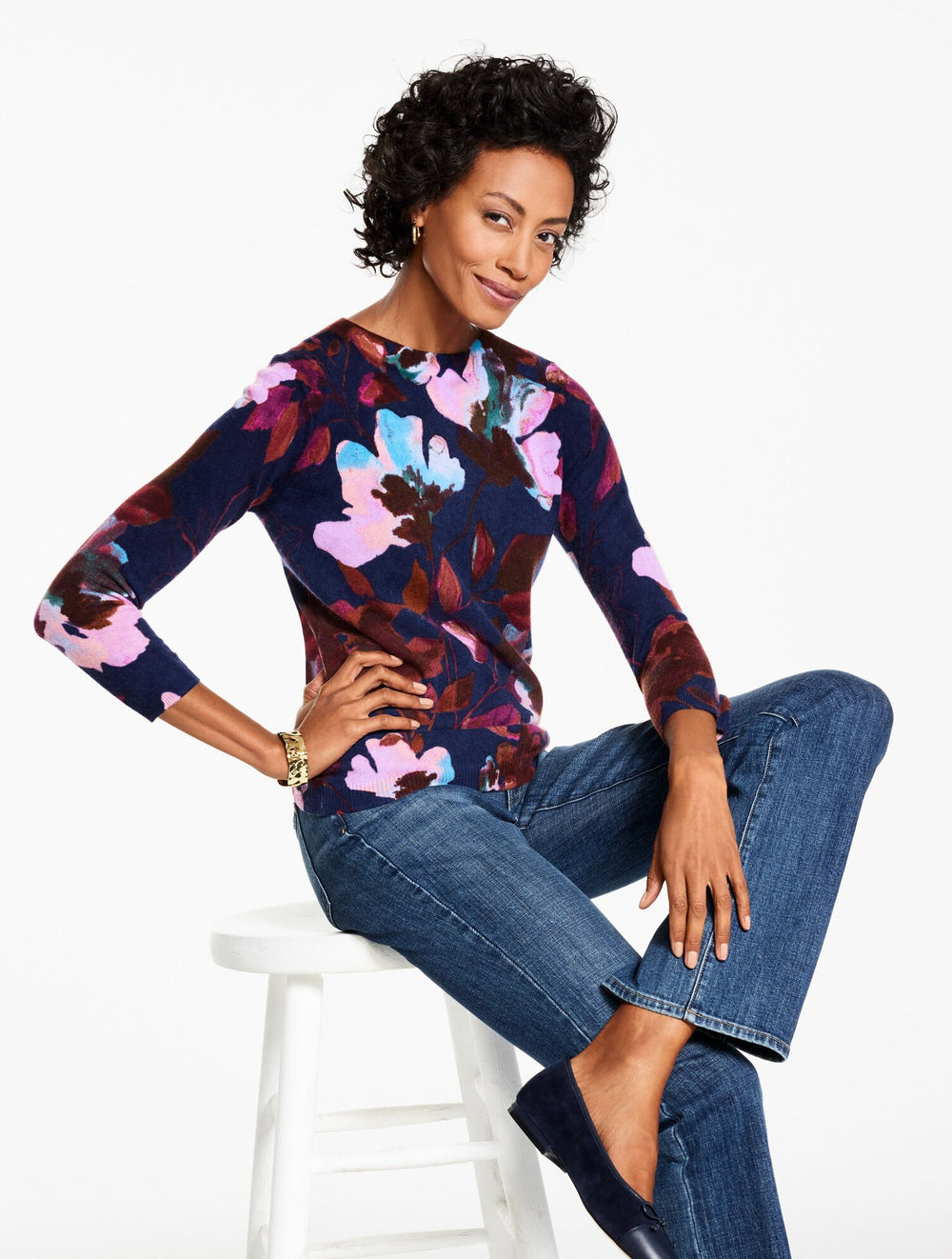 INDIA INK MULTI AUDREY CASHMERE SWEATER - AUTUMN FLORAL | Talbots online