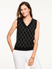 BLACK/IVORY V-NECK SWEATER SHELL - BIAS PLAID | Talbots sale