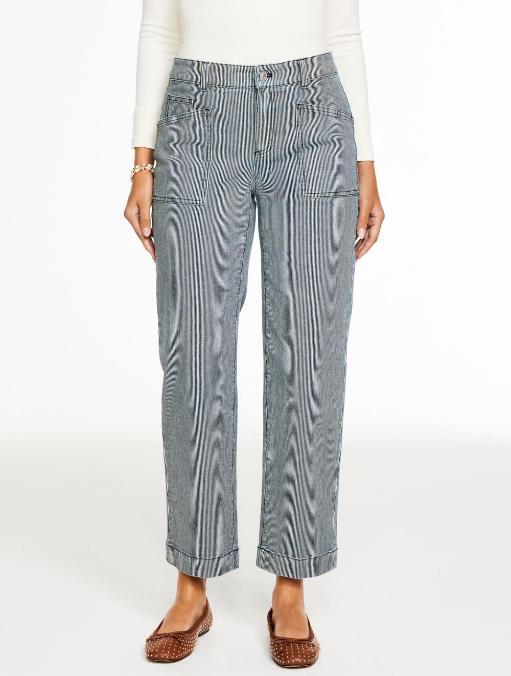INDIGO/WHITE STRAIGHT ANKLE JEANS - RAILROAD STRIPE | Talbots outlet