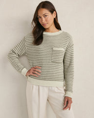 OLIVE/SAGE MARL ORGANIC COTTON LINEAR STITCH CREWNECK SWEATER | Talbots for sale