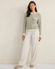 OLIVE/SAGE MARL ORGANIC COTTON LINEAR STITCH CREWNECK SWEATER | Talbots for sale