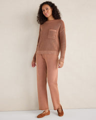 GARMENT DYE SMOKE ROSE COTTON SHAKER STITCH POCKET CREWNECK | Talbots outlet