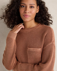 GARMENT DYE SMOKE ROSE COTTON SHAKER STITCH POCKET CREWNECK | Talbots outlet