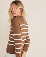 CARIBOU/IVORY|IVORY/TULE FOG|STEEL BLUE/STREAM ORGANIC COTTON STRIPE ROLL NECK SWEATER | Talbots for sale