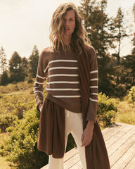 CARIBOU/IVORY|IVORY/TULE FOG|STEEL BLUE/STREAM ORGANIC COTTON STRIPE ROLL NECK SWEATER | Talbots for sale