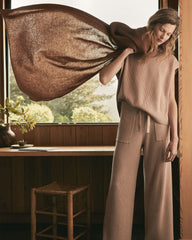 COLORADO CLAY HTHR ORGANIC COTTON CASHMERE WIDE LEG PANTS | Talbots sale