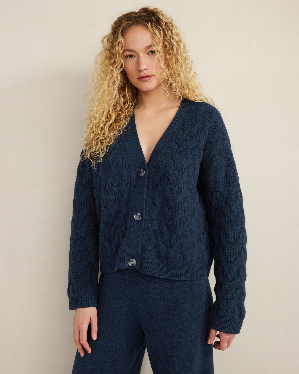 BLACKCURRANT HTHR|DRIFTWOOD HTHR|TWILIGHT|WHITE SAND CASHMERE CABLE CARDIGAN | Talbots near me