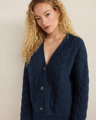 BLACKCURRANT HTHR|DRIFTWOOD HTHR|TWILIGHT|WHITE SAND CASHMERE CABLE CARDIGAN | Talbots near me