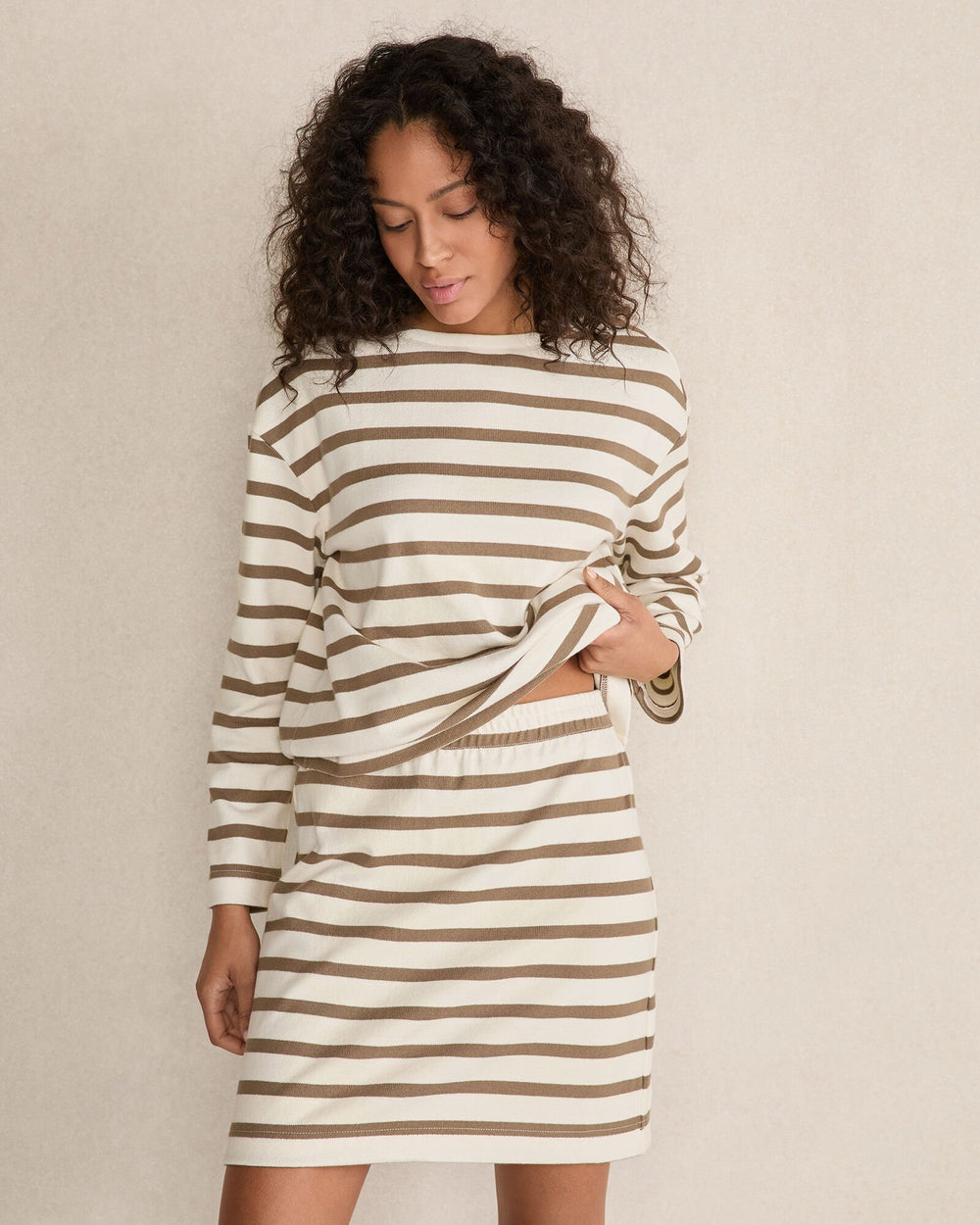 IVORY/DRIFTWOOD ORGANIC COTTON STRIPE SKIRT | Talbots sale