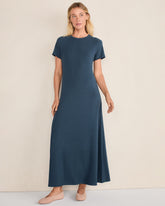 STEEL BLUE RIBBED T-SHIRT MAXI DRESS | Talbots on sale