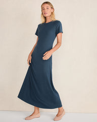 STEEL BLUE RIBBED T-SHIRT MAXI DRESS | Talbots on sale