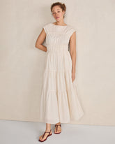 FRESHWATER PEARL COTTON VOILE ROUCHED MAXI DRESS | Talbots outlet