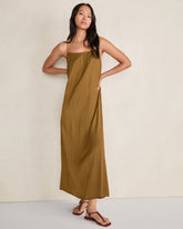 DRIED MOSS SILKY PLEATED MAXI DRESS | Talbots on sale
