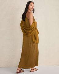 DRIED MOSS SILKY PLEATED MAXI DRESS | Talbots on sale