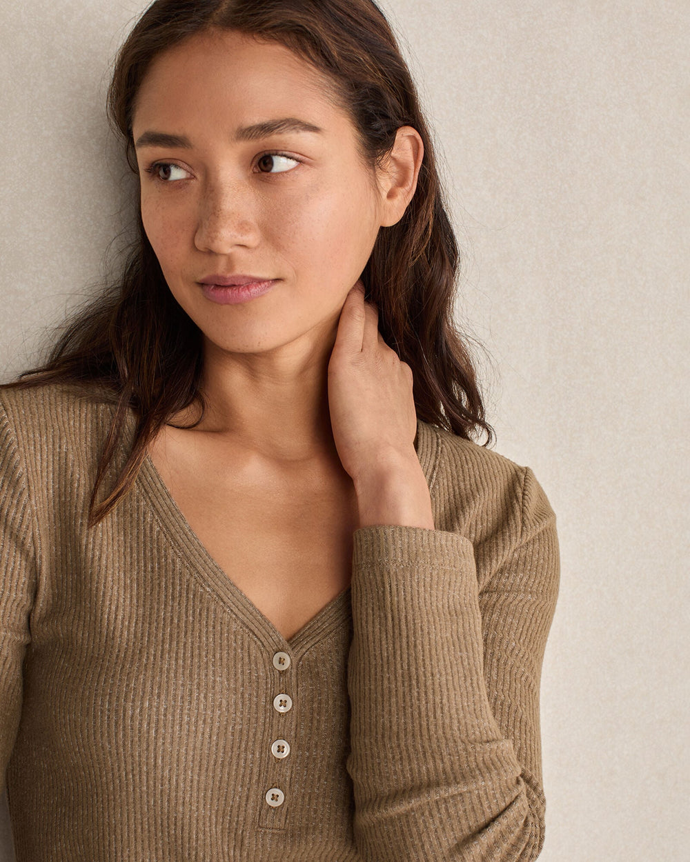 DRIFTWOOD BRUSHED RIB KNIT LONG SLEEVE HENLEY | Talbots on sale