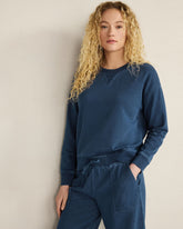 DK WASH INDIGO WASHED COTTON FLEECE CREWNECK PULLOVER | Talbots US
