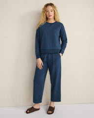 DK WASH INDIGO WASHED COTTON FLEECE STRAIGHT LEG PANTS | Talbots sale