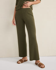 FULL MOON|OLIVE ORGANIC COTTON RIBBED STRAIGHT LEG PANTS | Talbots for sale