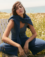INDIGO HEATHER STRIPE ORGANIC COTTON DELICATE STRIPE SCOOP NECK TANK | Talbots near me