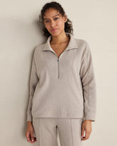 TULE FOG HTHR COTTON BLEND OTTOMAN RIB HALF ZIP PULLOVER | Talbots online