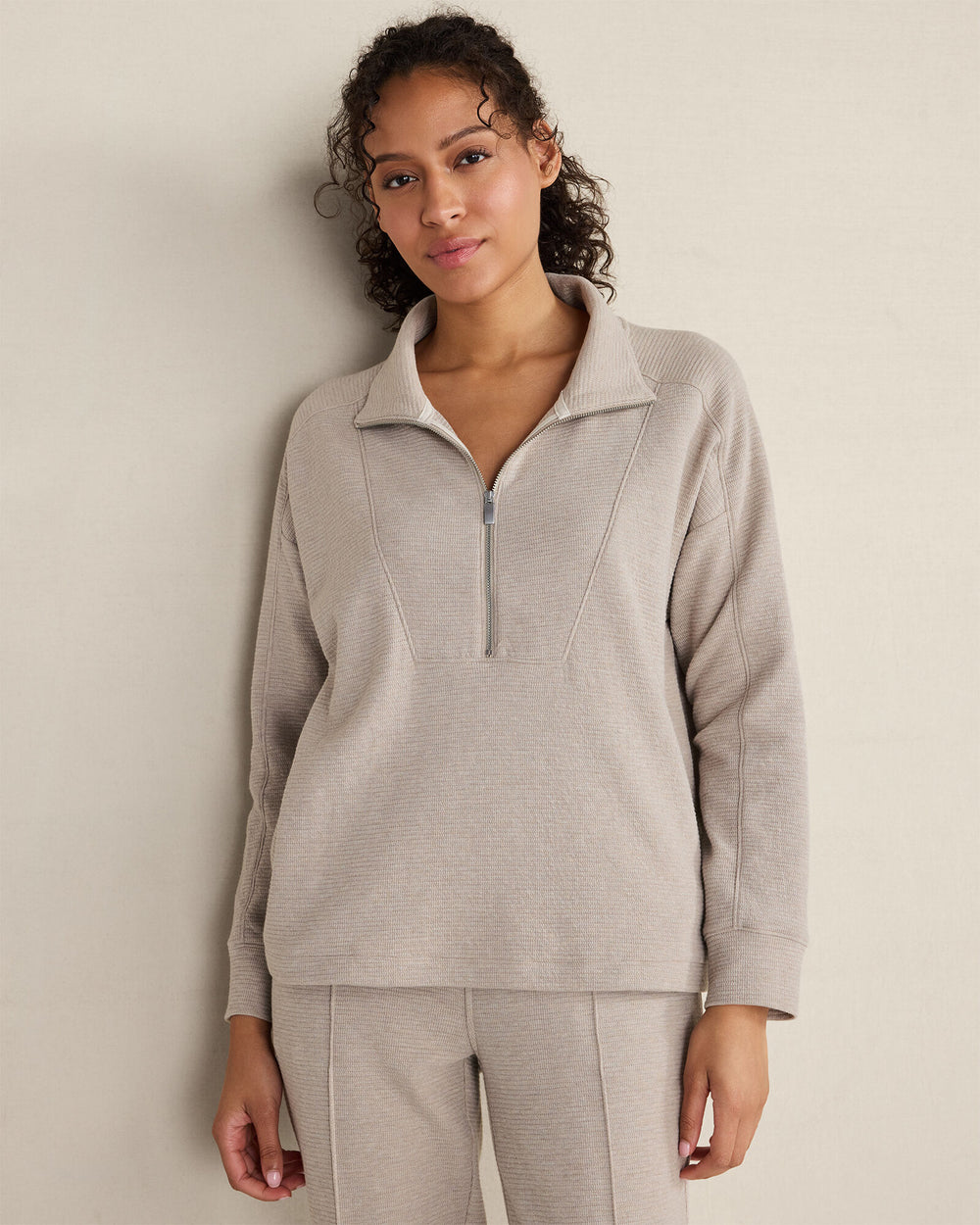 INDIGO HTHR|TULE FOG HTHR COTTON BLEND OTTOMAN RIB HALF ZIP PULLOVER | Talbots online