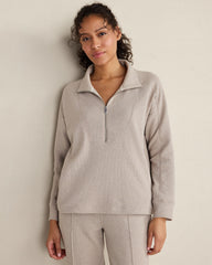 INDIGO HTHR|TULE FOG HTHR COTTON BLEND OTTOMAN RIB HALF ZIP PULLOVER | Talbots online