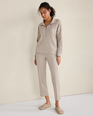 TULE FOG HTHR COTTON BLEND OTTOMAN RIB HALF ZIP PULLOVER | Talbots online