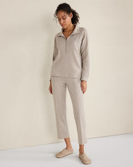INDIGO HTHR|TULE FOG HTHR COTTON BLEND OTTOMAN RIB HALF ZIP PULLOVER | Talbots online