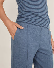 INDIGO HTHR COTTON BLEND OTTOMAN RIB TAPERED PANTS | Talbots online