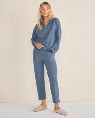 INDIGO HTHR COTTON BLEND OTTOMAN RIB TAPERED PANTS | Talbots online