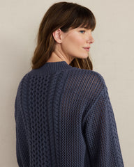 CHALET|IVORY|NIGHTSHADOW COTTON BLEND MIXED STITCH CREWNECK SWEATER | Talbots for sale