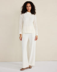 CHALET|IVORY|NIGHTSHADOW COTTON BLEND MIXED STITCH CREWNECK SWEATER | Talbots for sale