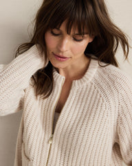 BLACKCURRANT HTHR|MEDIUM GREY HTHR|WHITE SAND CASHMERE ZIP FRONT BOMBER JACKET | Talbots online