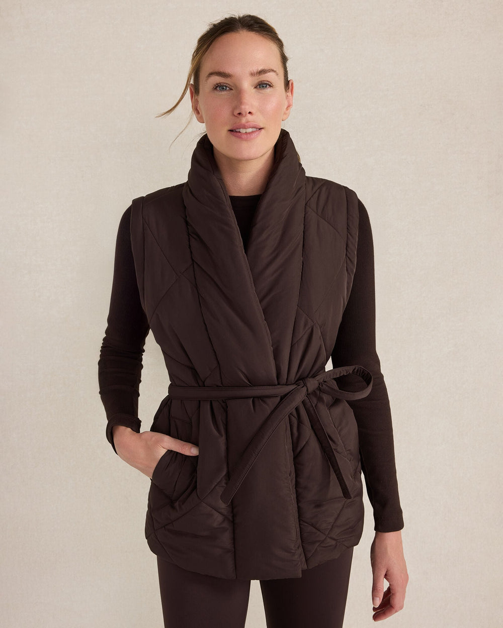 BLACKCURRANT QUILTED PUFFER BELTED VEST | Talbots US