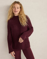 BURGUNDY BERRY|IVORY ORGANIC COTTON HORIZONTAL CABLE FUNNEL NECK SWEATER | Talbots online