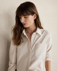 ENOKI HTHR|TWILIGHT HTHR ORGANIC COTTON RIB KNIT RELAXED BUTTON DOWN TOP | Talbots US