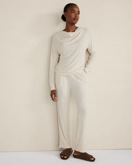 DRIFTWOOD|ENOKI HTHR BRUSHED RIB KNIT DRAPE NECK TOP | Talbots US
