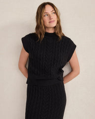 BLACK|IVORY ORGANIC COTTON BLEND CABLE SWEATER VEST | Talbots discount