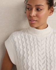 BLACK|IVORY ORGANIC COTTON BLEND CABLE SWEATER VEST | Talbots discount