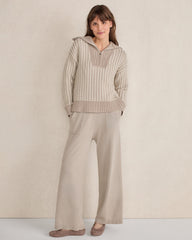 TULE FOG/FULL MOON COTTON BLEND CONTRAST STITCH HALF ZIP SWEATER | Talbots outlet