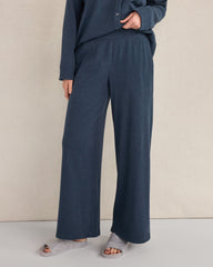 ENOKI HTHR|TWILIGHT HTHR ORGANIC COTTON RIB KNIT RELAXED WIDE LEG PANTS | Talbots on sale