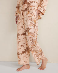 CHAMPAGNE ROSE FLORAL ORGANIC COTTON POPLIN PAINTED ROSE CURVED HEM PAJAMA PANTS | Talbots sale