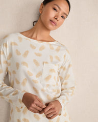 IVORY MULTI FEATHERS ORGANIC COTTON JERSEY FEATHER PRINT PAJAMA SHIRT | Talbots US